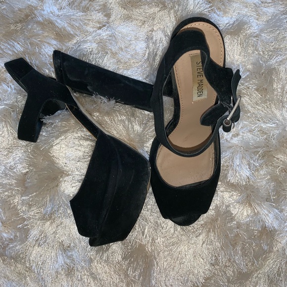 Black suede platform heel peep toe Steve Madden7.5 - Picture 2 of 4